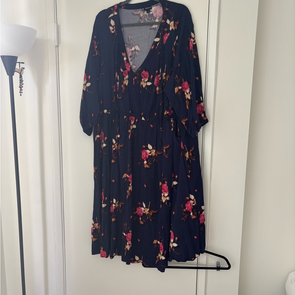 Torrid Navy Floral Long Sleeve Dress